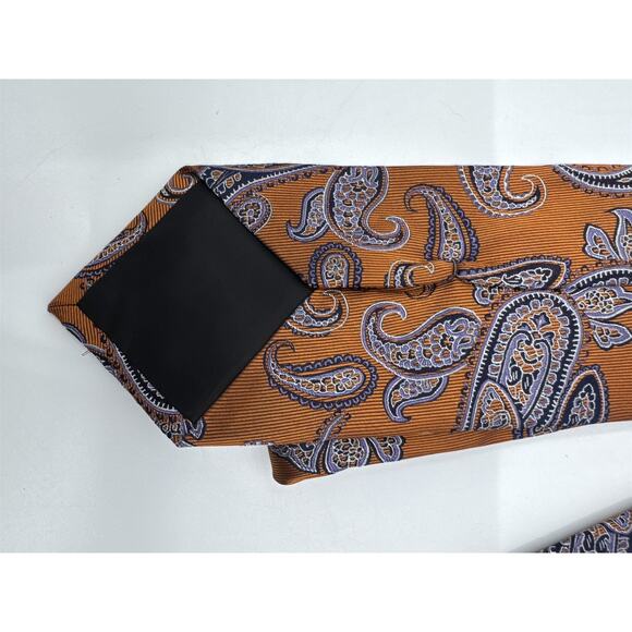 Jake Ross Orange and Blue Paisley Pattern Men's Neck Tie - Picture 9 of 15